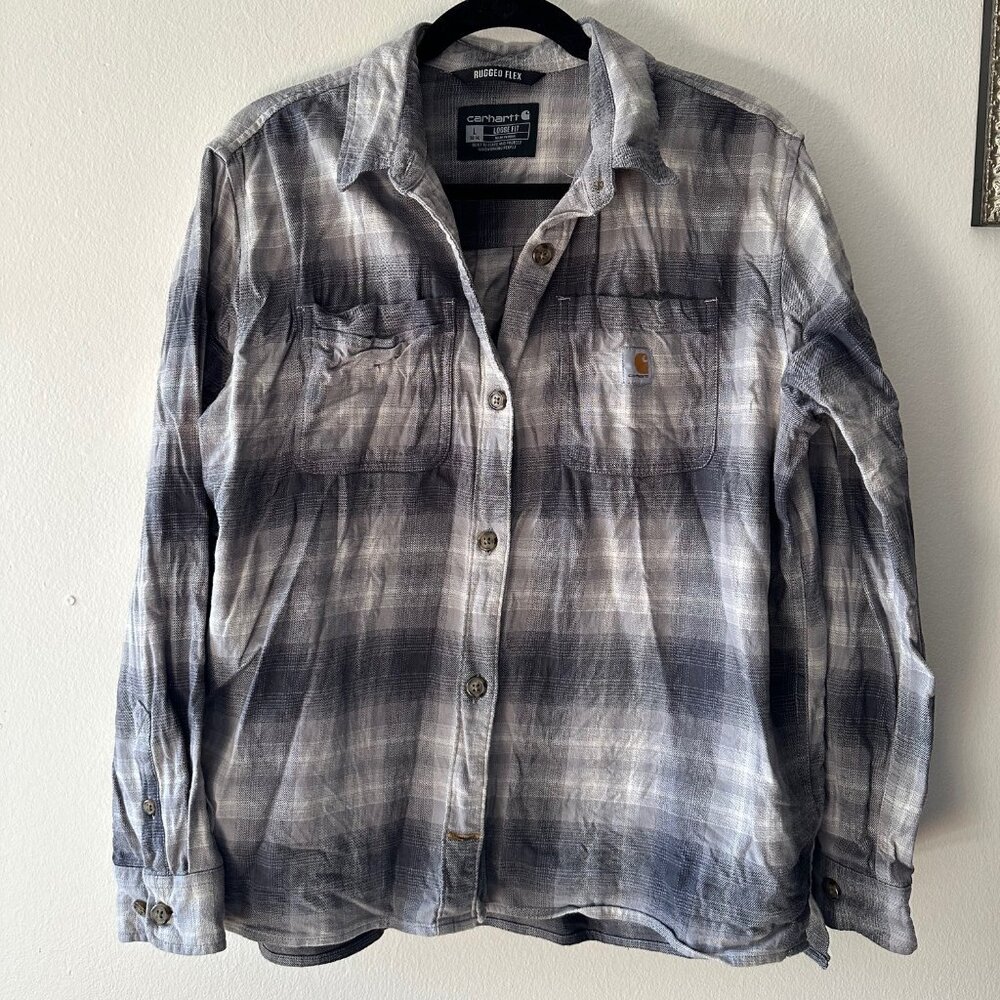 Women's Carhartt Rugged Flex Flannel Top - Button Front, Loose Fit - Size L EUC